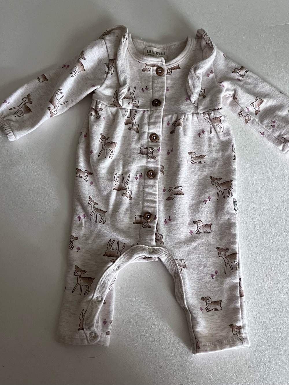 Rabbit And Bear Organic Cotton Deer Print Baby Outfit Size 3-6 Months
